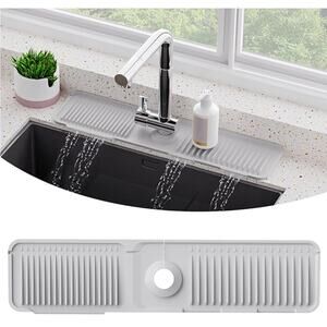 Foldable Silicone Slope kitchen Sink Splash Guard (Gray, Large)